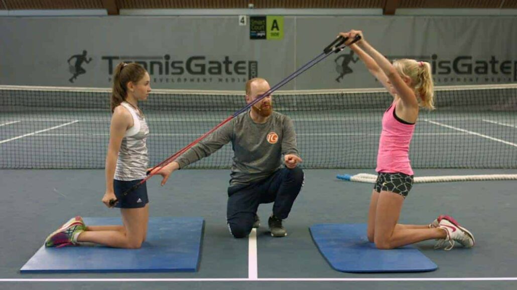 Activation of upper back with elastic band