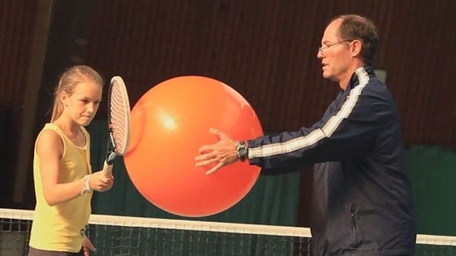 Introducing the Slice Forehand with the Use of a Swiss Ball Step 1