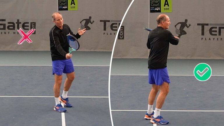 Avoid swinging down on the ball on high volleys