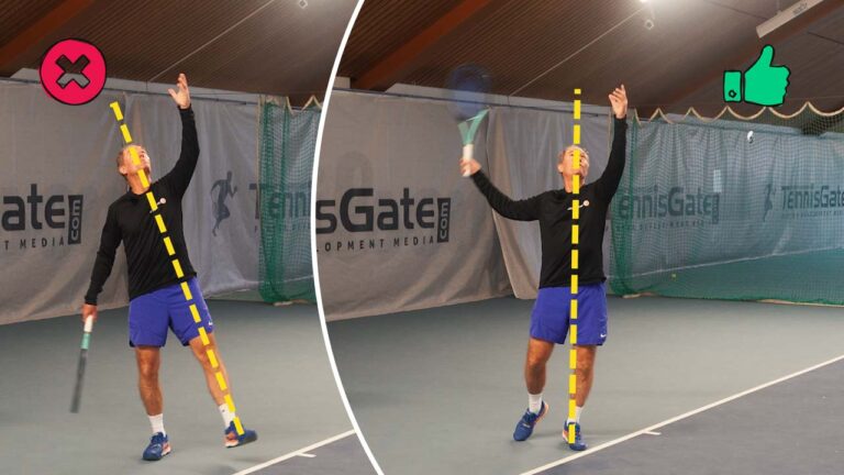 Body weight on the back foot when tossing